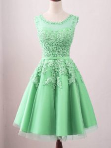 Cute A-line Damas Dress Green Scoop Tulle Sleeveless Knee Length Lace Up