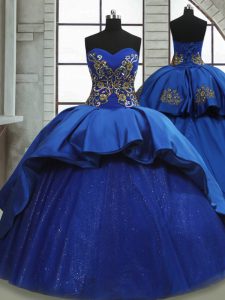 Dramatic Royal Blue Ball Gowns Beading and Appliques Quinceanera Gowns Lace Up Satin and Tulle Sleeveless