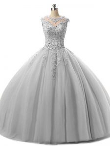 Clearance Floor Length Ball Gowns Sleeveless Grey Quince Ball Gowns Lace Up