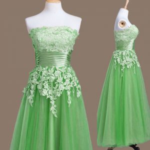 Super Green Sleeveless Tulle Lace Up Quinceanera Dama Dress for Prom and Party and Wedding Party