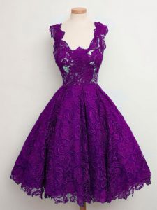 Charming Lace Sleeveless Knee Length Quinceanera Dama Dress and Lace