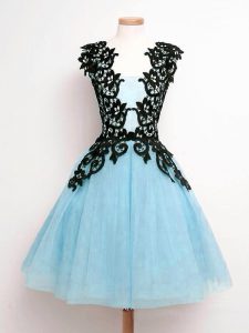 Vintage Aqua Blue Sleeveless Tulle Lace Up Quinceanera Court of Honor Dress for Prom and Party and Wedding Party