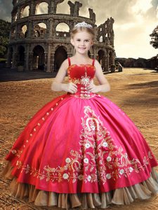 Hot Pink Little Girl Pageant Gowns Wedding Party with Embroidery Straps Sleeveless Lace Up