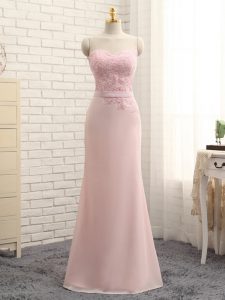 Dynamic Baby Pink Chiffon Zipper Sweetheart Sleeveless Floor Length Damas Dress Lace