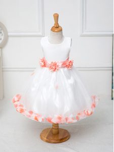 Tulle Sleeveless Knee Length Pageant Dress for Teens and Appliques and Hand Made Flower