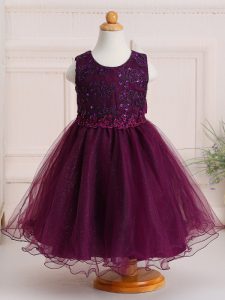 Knee Length Burgundy Pageant Gowns Tulle Sleeveless Appliques