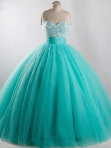 Floor Length Turquoise 15th Birthday Dress Strapless Sleeveless Lace Up