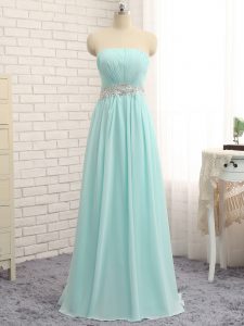 Custom Fit Apple Green Zipper Strapless Appliques and Ruching Quinceanera Court Dresses Chiffon Sleeveless