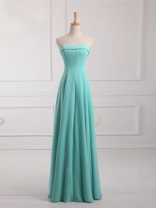 Sleeveless Floor Length Ruching Lace Up Damas Dress with Aqua Blue