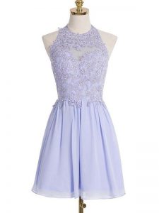 New Arrival Lavender Sleeveless Lace Knee Length Damas Dress