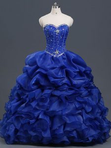 Pretty Royal Blue Sweetheart Lace Up Beading and Ruffles and Pick Ups Quinceanera Dresses Sleeveless