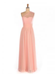 Chic Sleeveless Floor Length Ruching Side Zipper Quinceanera Court Dresses with Peach