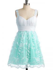 Apple Green Sleeveless Lace Knee Length Quinceanera Court Dresses