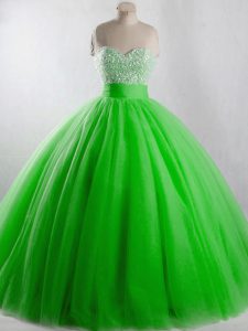 Fancy Ball Gowns Tulle Sweetheart Sleeveless Beading Floor Length Lace Up Sweet 16 Dresses