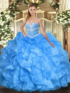 Luxurious Floor Length Ball Gowns Sleeveless Baby Blue Sweet 16 Dresses Lace Up