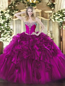 Vintage Sleeveless Lace Up Floor Length Beading and Ruffles Quinceanera Dresses