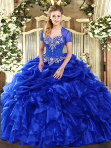 Royal Blue Sleeveless Organza Lace Up 15th Birthday Dress for Military Ball and Sweet 16 and Quinceanera