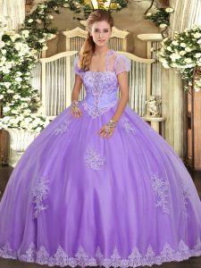 Custom Made Lavender Strapless Neckline Appliques 15 Quinceanera Dress Sleeveless Lace Up