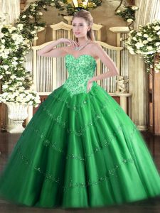 Flirting Appliques Ball Gown Prom Dress Green Lace Up Sleeveless Floor Length