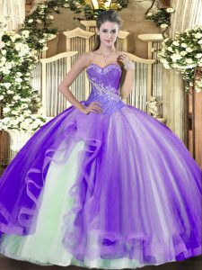 Fancy Floor Length Ball Gowns Sleeveless Lavender Sweet 16 Quinceanera Dress Lace Up