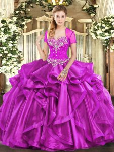Free and Easy Sleeveless Beading and Ruffles Lace Up Quinceanera Dress