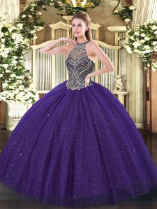 Stylish Floor Length Ball Gowns Sleeveless Purple Sweet 16 Dress Lace Up