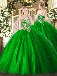 Customized Green Sweet 16 Dresses Military Ball and Sweet 16 and Quinceanera with Beading Sweetheart Sleeveless Lace Up