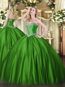 Fantastic Sleeveless Floor Length Beading Lace Up Sweet 16 Dresses with Green