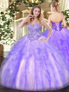 Hot Sale Sweetheart Sleeveless Lace Up Quinceanera Gowns Lavender Tulle
