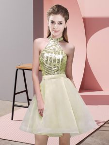 Fashion Mini Length A-line Sleeveless Light Yellow Quinceanera Court of Honor Dress Backless