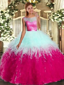 Multi-color Sleeveless Ruffles Floor Length 15 Quinceanera Dress
