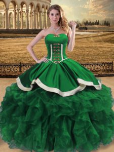 Pretty Organza Sweetheart Sleeveless Lace Up Beading and Ruffles 15th Birthday Dress in Green