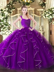 Top Selling Purple Sleeveless Organza Zipper Quinceanera Dress for Military Ball and Sweet 16 and Quinceanera
