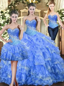 Baby Blue Sleeveless Tulle Lace Up 15 Quinceanera Dress for Military Ball and Sweet 16 and Quinceanera