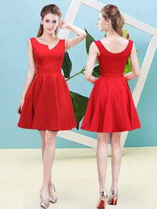 Artistic Red Zipper Asymmetric Ruching Dama Dress for Quinceanera Satin Sleeveless