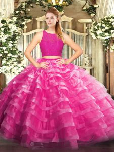 Best Scoop Sleeveless Organza Quinceanera Dresses Lace and Ruffled Layers Zipper