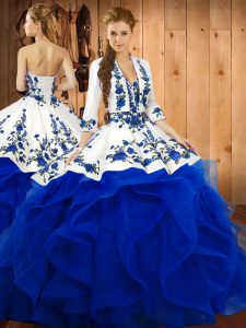 Fashion Ball Gowns Quinceanera Dresses Blue Sweetheart Satin and Organza Sleeveless Floor Length Lace Up