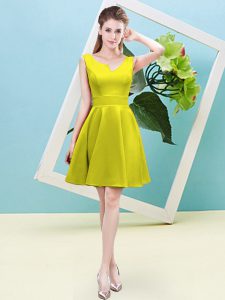 Elegant Mini Length A-line Sleeveless Yellow Quinceanera Dama Dress Zipper