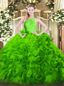 New Style Sleeveless Fabric With Rolling Flowers Floor Length Zipper Quinceanera Gowns in with Lace