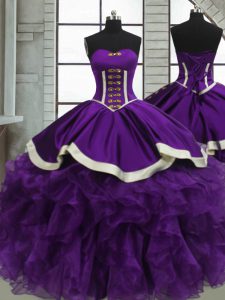 Beading and Ruffles Sweet 16 Quinceanera Dress Purple Lace Up Sleeveless Floor Length