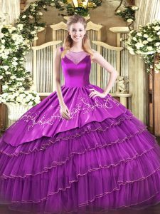 Custom Design Purple Sleeveless Beading and Embroidery Floor Length 15th Birthday Dress