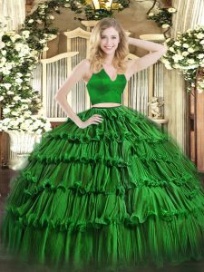 Low Price Green Zipper Halter Top Ruffled Layers Sweet 16 Quinceanera Dress Organza Sleeveless
