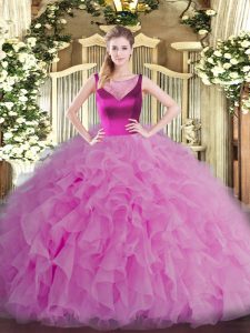 Fabulous Lilac Sweet 16 Dress Sweet 16 and Quinceanera with Beading and Ruffles Scoop Sleeveless Side Zipper