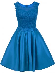 New Style Blue Satin Zipper Scoop Sleeveless Mini Length Quinceanera Court of Honor Dress Lace