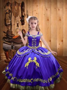 Beauteous Satin Sleeveless Floor Length Little Girls Pageant Gowns and Beading and Embroidery
