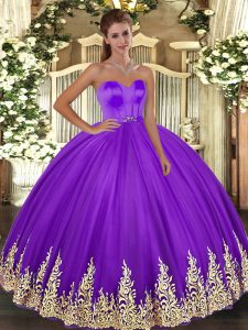 Fashionable Eggplant Purple Sleeveless Tulle Lace Up Sweet 16 Quinceanera Dress for Military Ball and Sweet 16 and Quinceanera