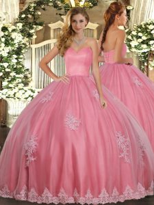 Watermelon Red Sweetheart Lace Up Beading and Appliques Quinceanera Dresses Sleeveless