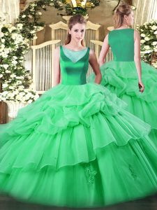 Glittering Apple Green Sleeveless Floor Length Beading and Appliques and Pick Ups Side Zipper Quinceanera Gowns