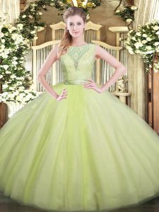 Yellow Green Quinceanera Gown Military Ball and Sweet 16 and Quinceanera with Lace Scoop Sleeveless Backless