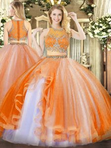 Ball Gowns Sweet 16 Dress Orange Red Scoop Organza Sleeveless Floor Length Zipper